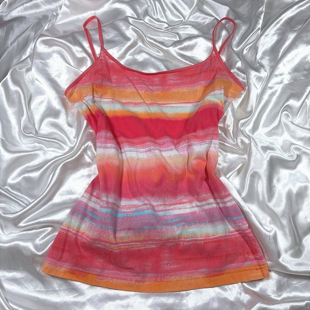 y2k Arizona Jean Co Camisole Pink Orange Striped Spaghetti Strap Tank